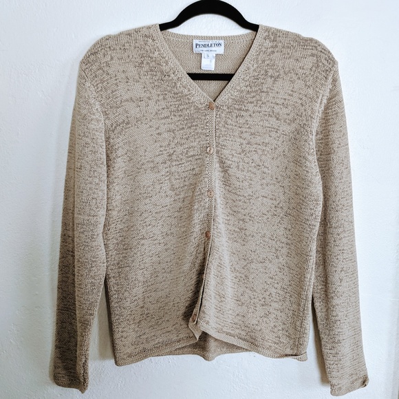Fall Pendleton Linen Oregon Beige Tan Cardigan - Picture 1 of 5